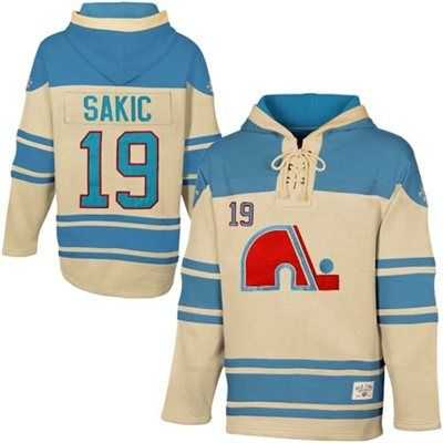 Quebec Nordiques #19 Joe Sakic Cream Throwback All Stitched Hooded Sweatshirt,We sell and wholesale Quebec Nordiques #19 Joe Sakic Cream Throwback All Stitched Hooded Sweatshirt on line form chian!